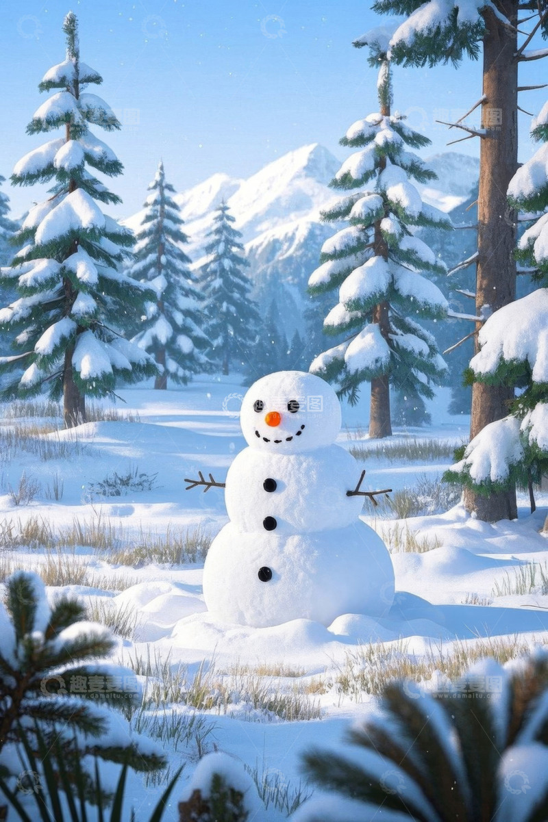 高清大图下载【趣麦麦图】雪地里的雪人及雪景