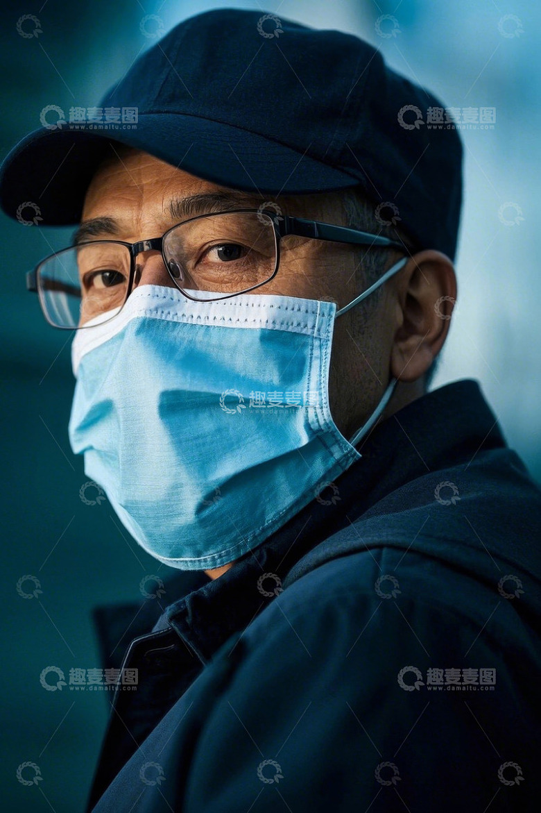 戴口罩眼镜的男子侧脸肖像