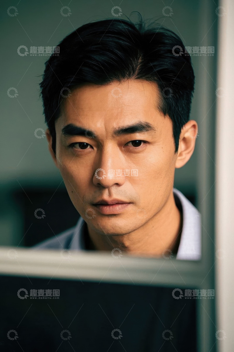高清大图下载【趣麦麦图】亚洲男子忧郁凝视特写镜头