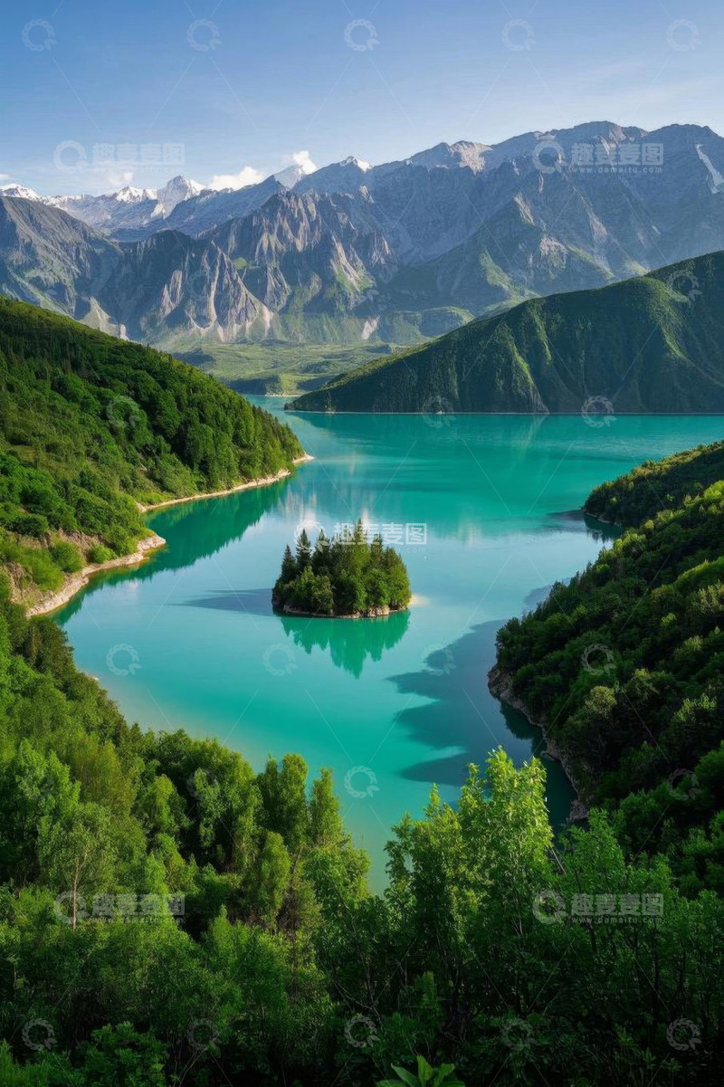高清大图下载【趣麦麦图】青山环绕的碧绿湖泊风光