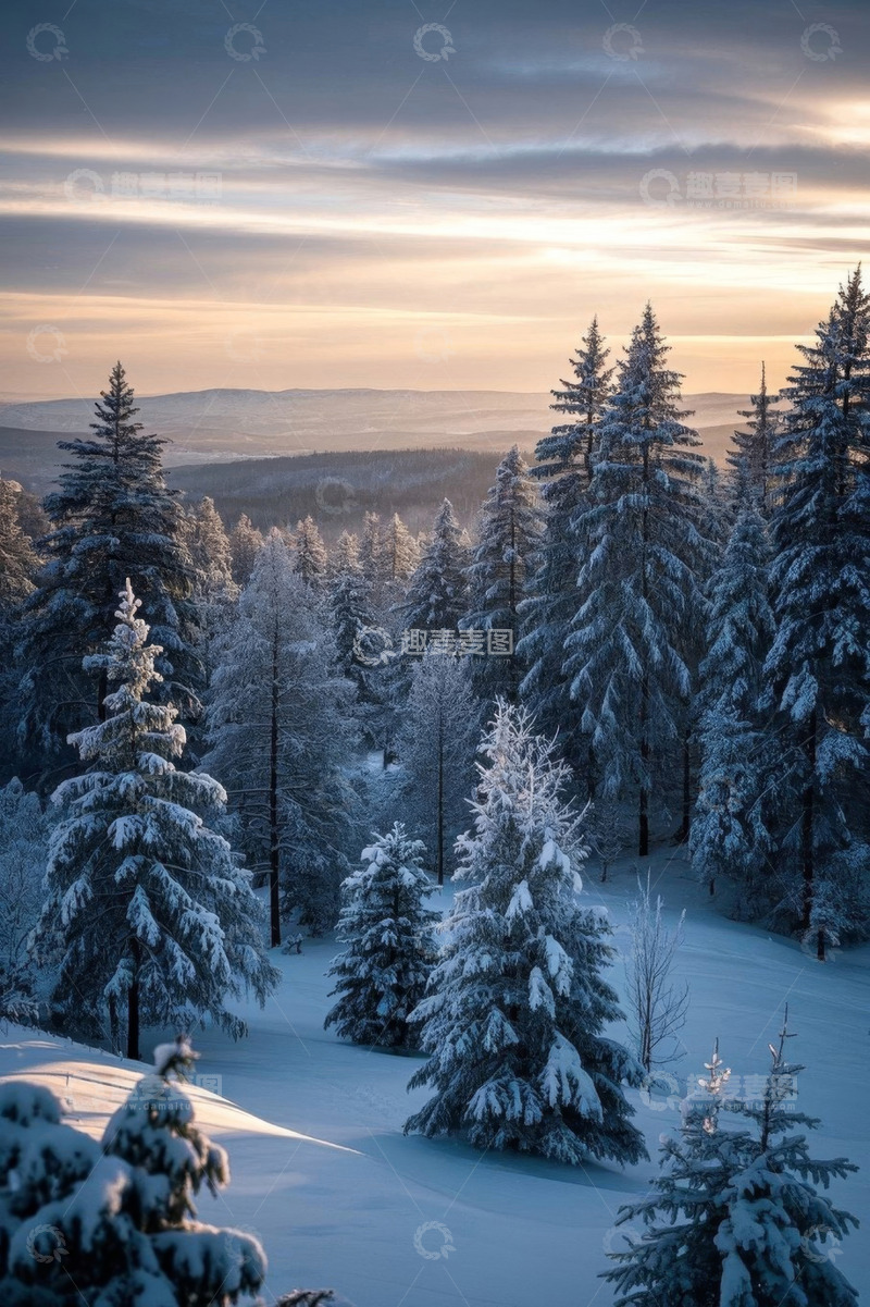 高清大图下载【趣麦麦图】雪后森林全景