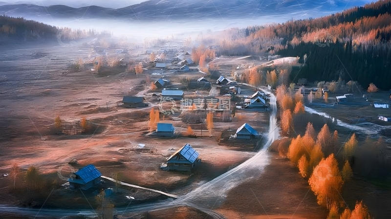 高清大图下载【趣麦麦图】乡村秋景航拍风光