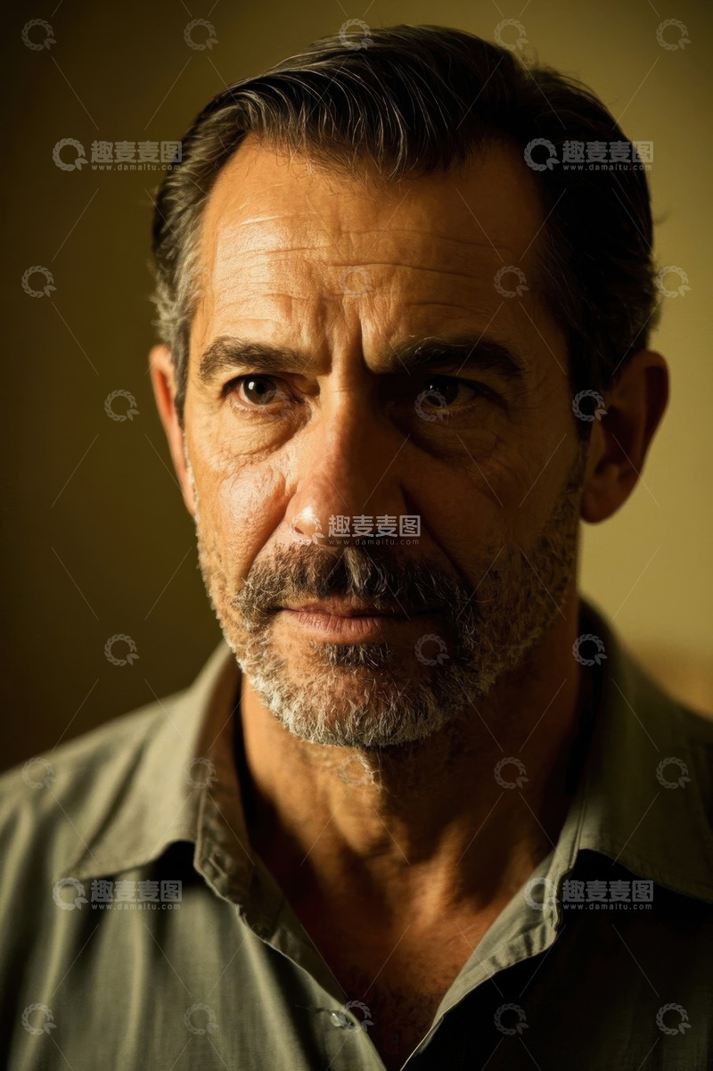 高清大图下载【趣麦麦图】忧郁眼神的中年男子肖像