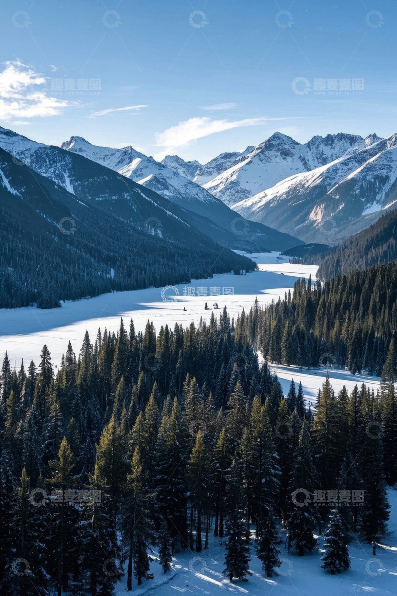 高清大图下载【趣麦麦图】雪山森林雪景全景