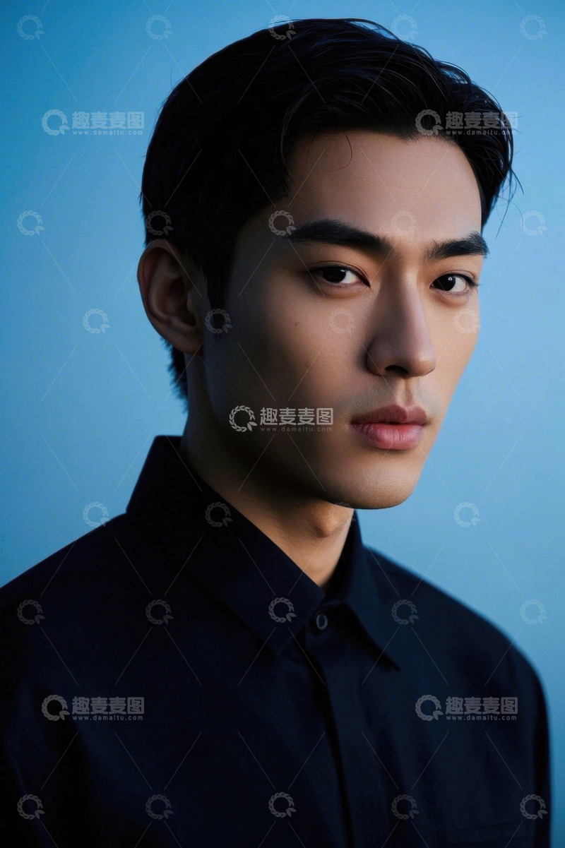 高清大图下载【趣麦麦图】蓝色背景下年轻男子肖像