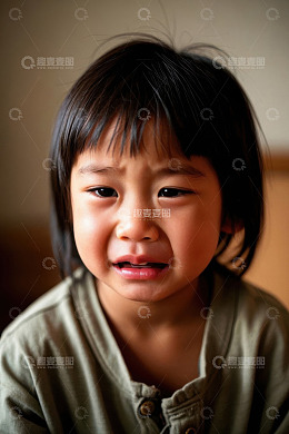 伤心哭泣的小女孩特写镜头
