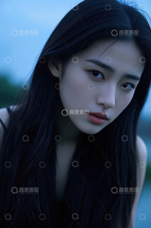 忧郁眼神的年轻女子侧颜照