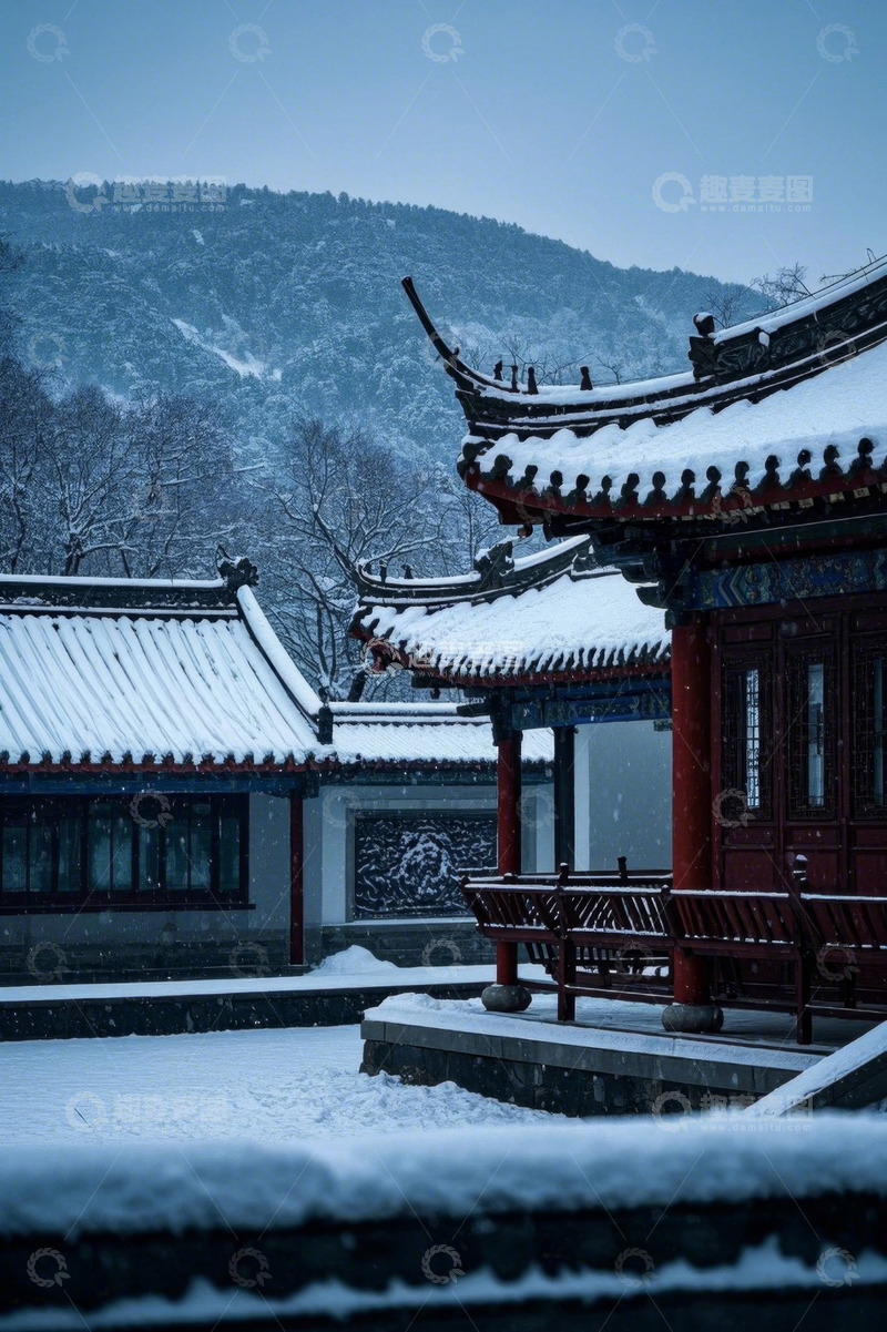 高清大图下载【趣麦麦图】中式古建筑雪景