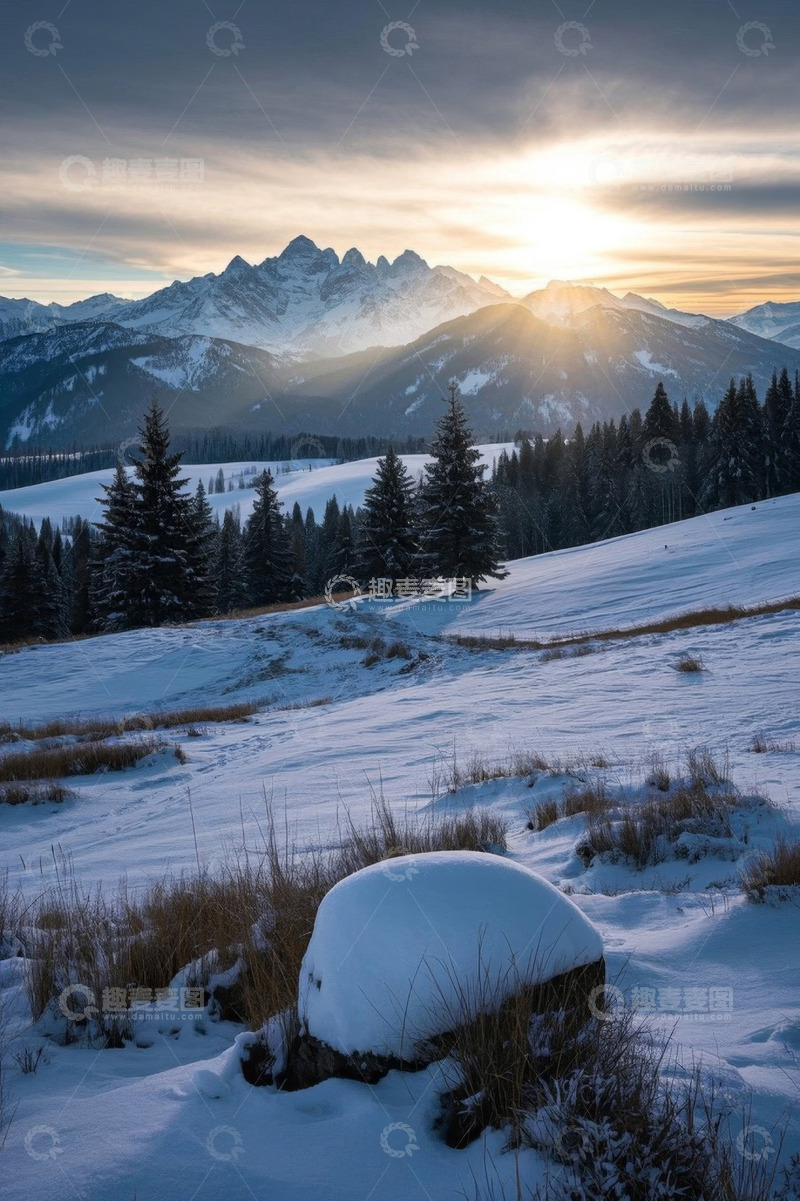 高清大图下载【趣麦麦图】雪山森林雪景自然风光