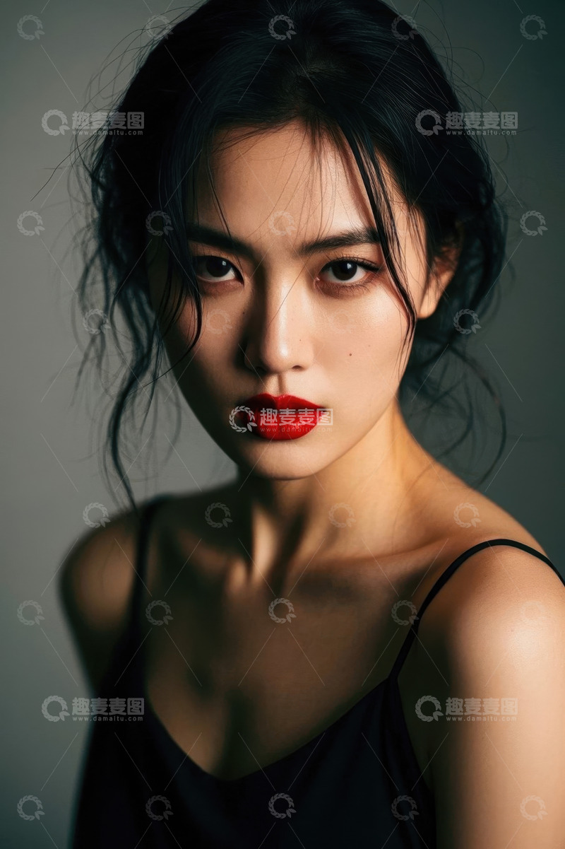 高清大图下载【趣麦麦图】红唇黑裙美女写真特写