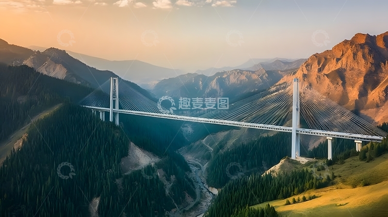 高清大图下载【趣麦麦图】山谷悬索桥风光