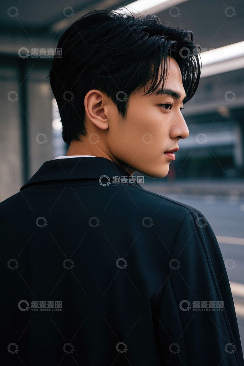 高清大图下载【趣麦麦图】时尚青年侧身回眸凝视远方
