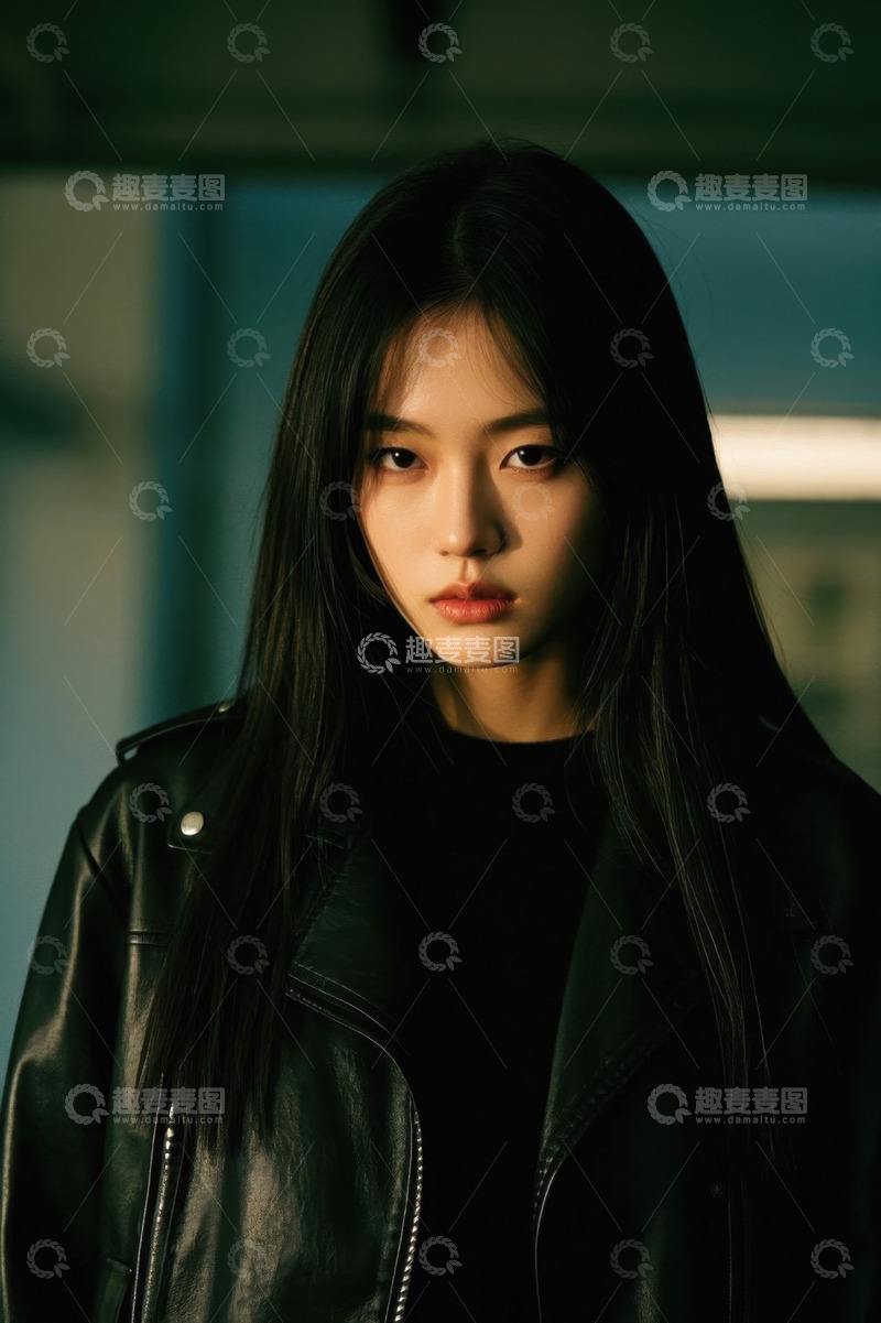 高清大图下载【趣麦麦图】酷女孩皮衣写真暗黑系风格