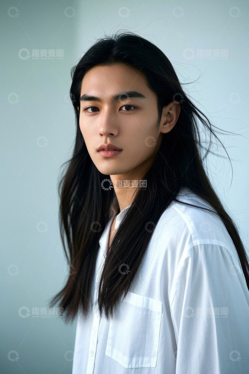 高清大图下载【趣麦麦图】长发青年男子写真照片