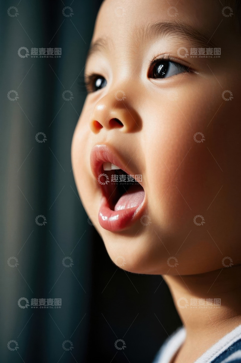 高清大图下载【趣麦麦图】婴儿侧脸特写嘴巴张开
