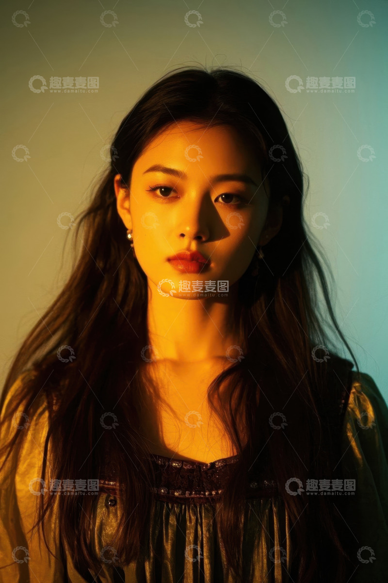 高清大图下载【趣麦麦图】金色阳光下的年轻女子肖像