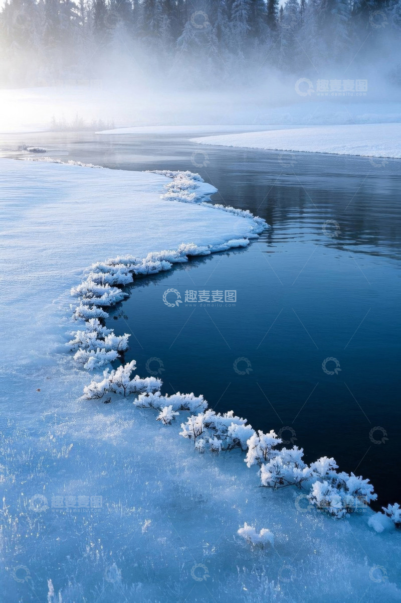 高清大图下载【趣麦麦图】冬日河流雪景自然景观