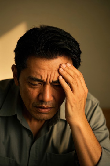 忧郁的中年男子捂着头