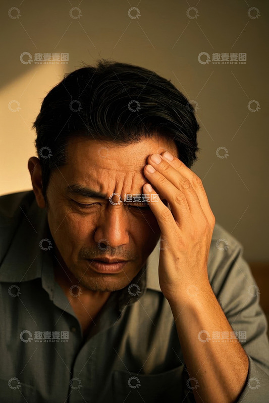 忧郁的中年男子捂着头