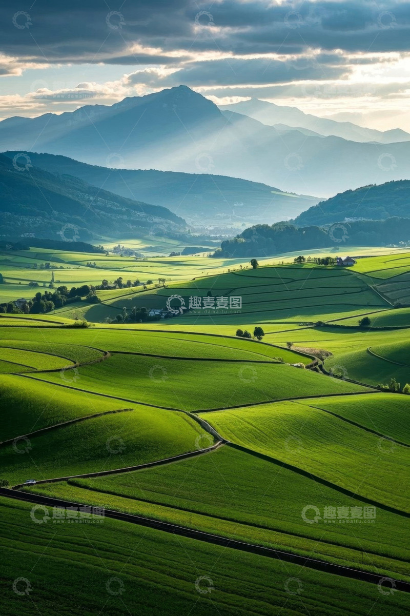 高清大图下载【趣麦麦图】田园风光山丘与光影美景