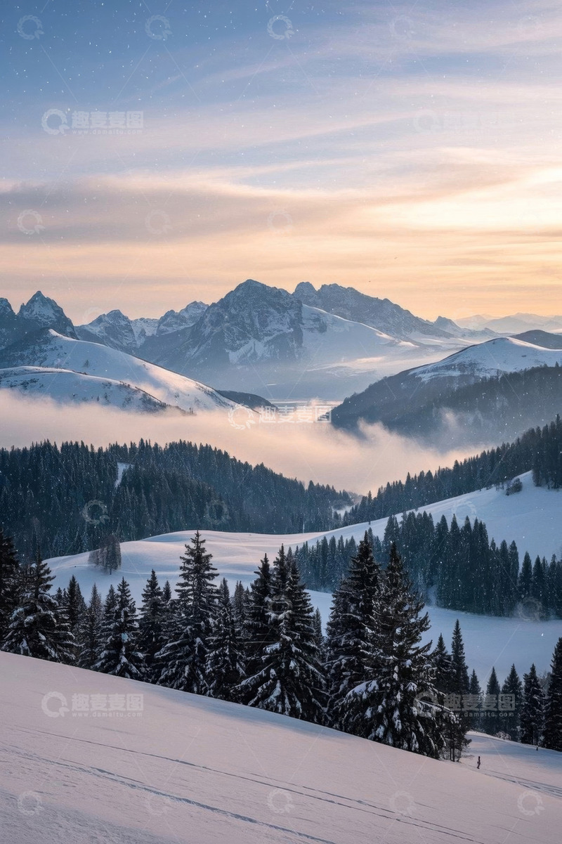 高清大图下载【趣麦麦图】雪山森林冬日自然景观