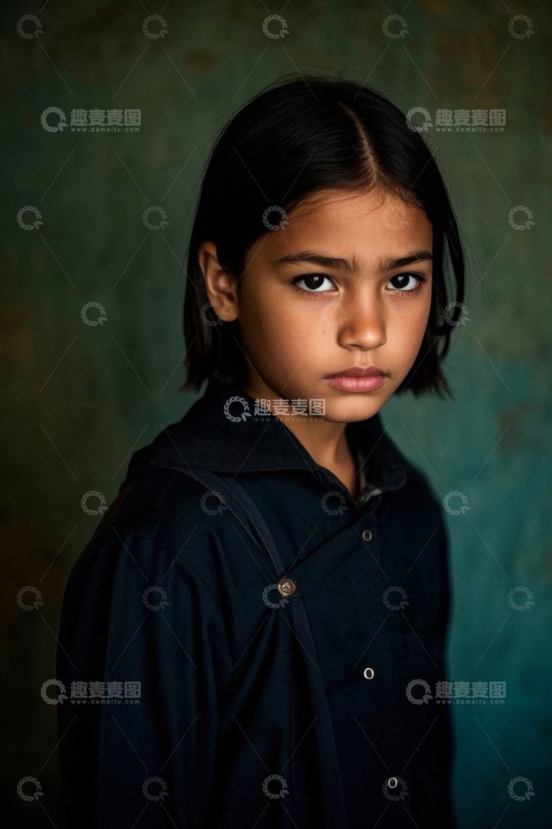 高清大图下载【趣麦麦图】女孩肖像严肃眼神深邃