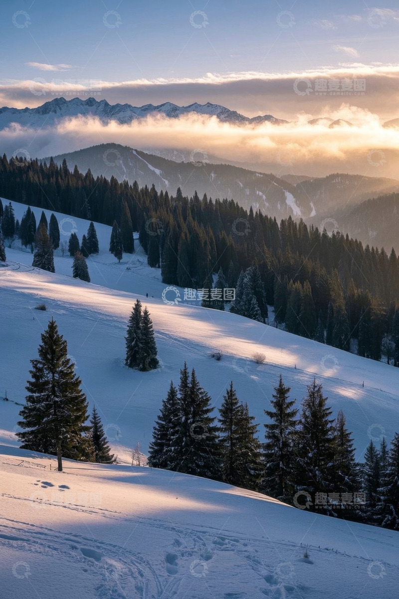 高清大图下载【趣麦麦图】雪山森林冬日自然风光