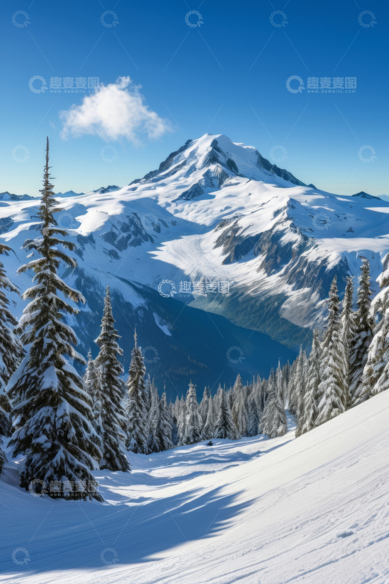 高清大图下载【趣麦麦图】雪山雪景与雪覆松林景观