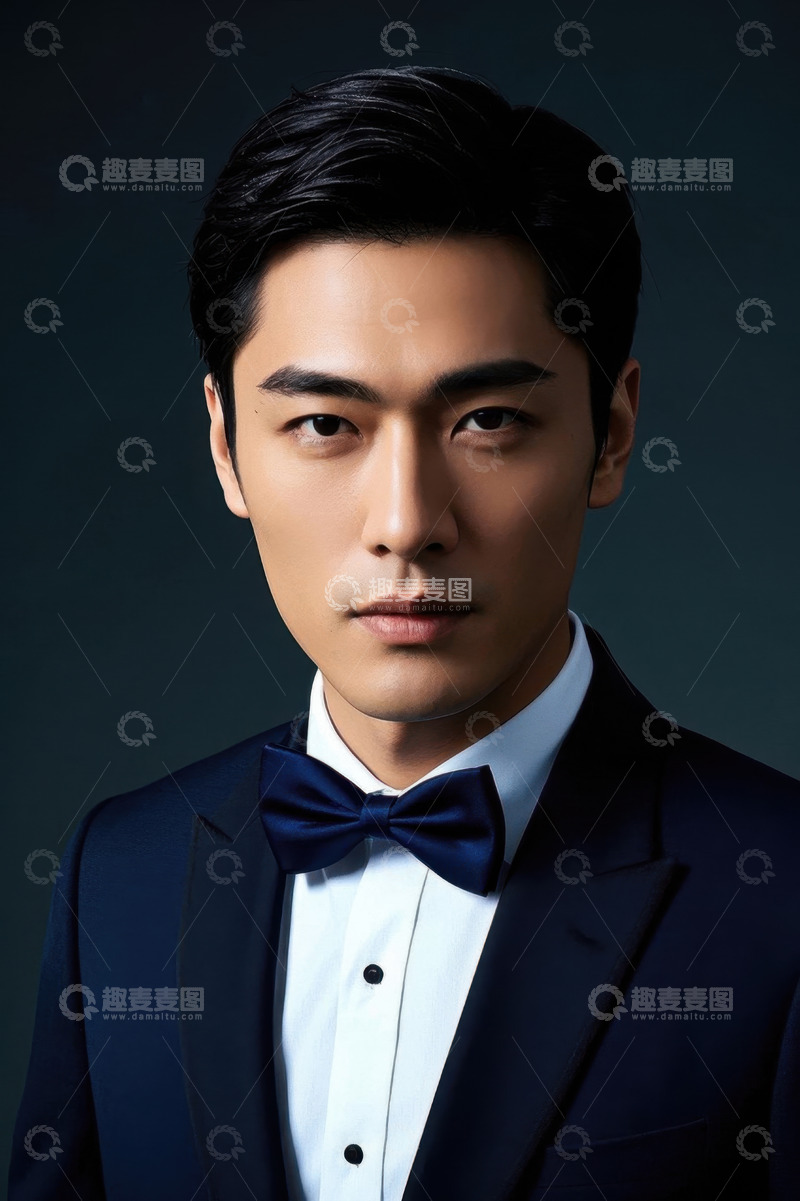 高清大图下载【趣麦麦图】英俊男士穿着深蓝色西装