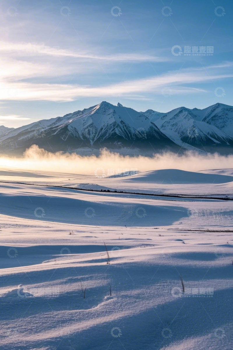 高清大图下载【趣麦麦图】雪山下的冬日雪地风光