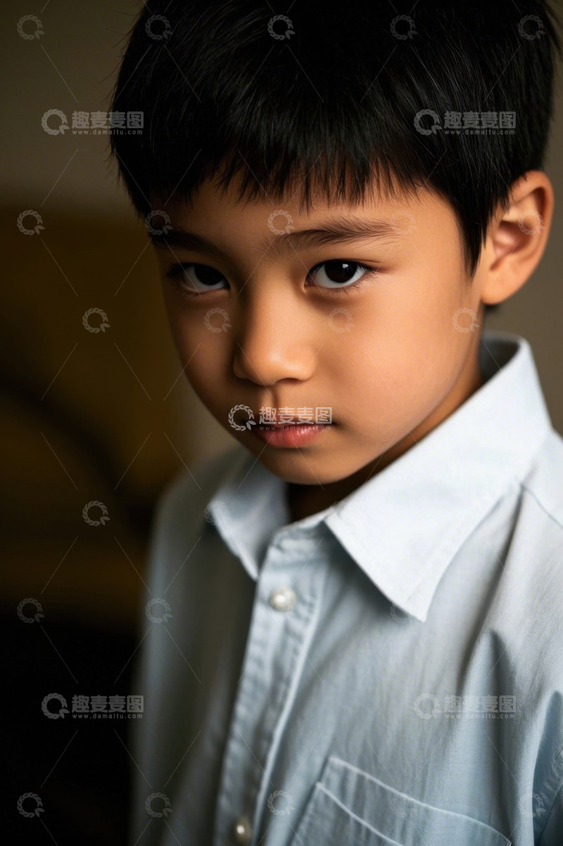 高清大图下载【趣麦麦图】男孩穿着浅蓝色衬衫凝视镜头