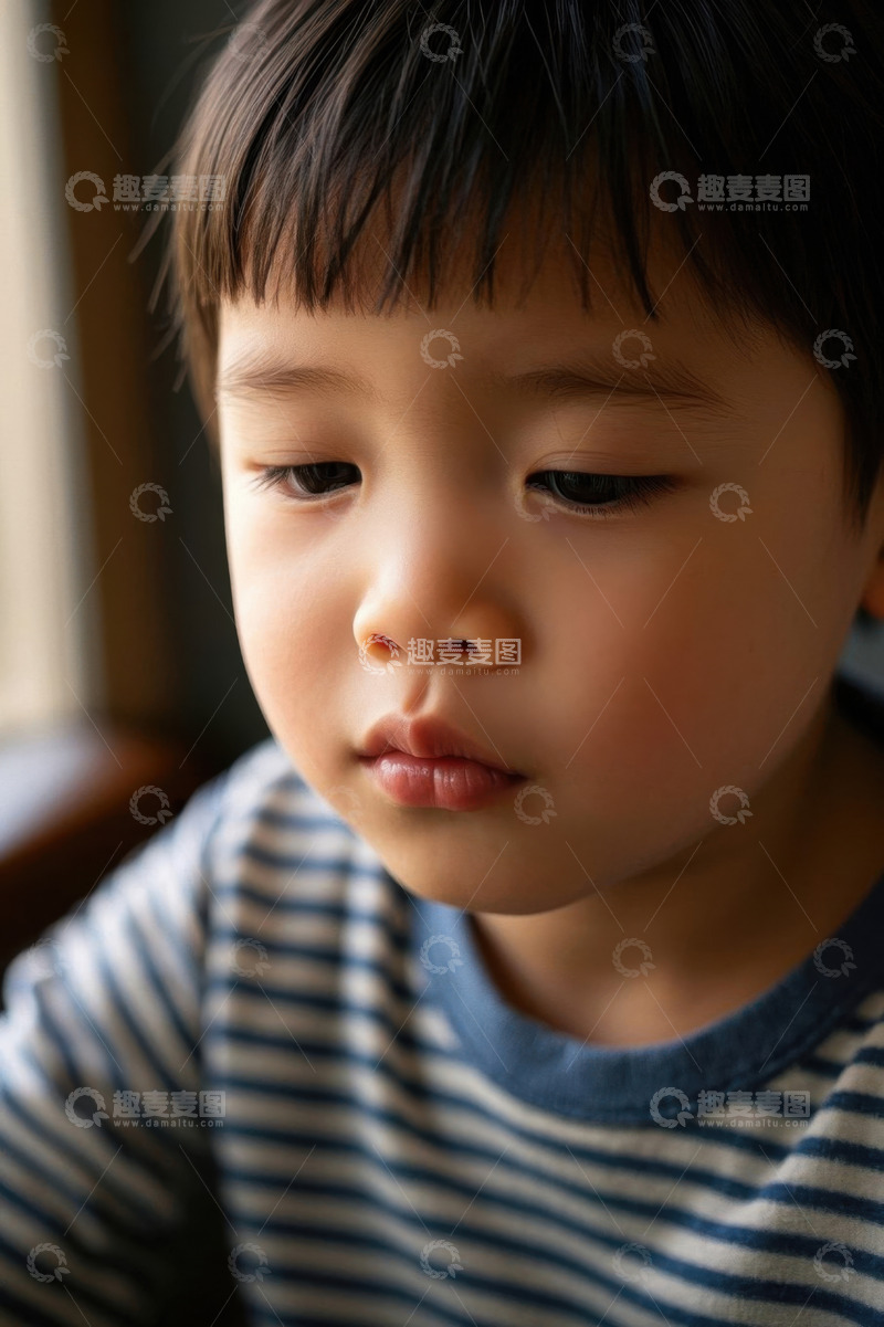 高清大图下载【趣麦麦图】可爱小孩忧郁凝视特写镜头