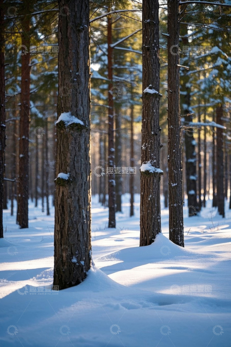 高清大图下载【趣麦麦图】冬日雪覆森林景象