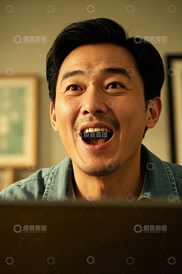 惊喜表情的亚洲男子特写