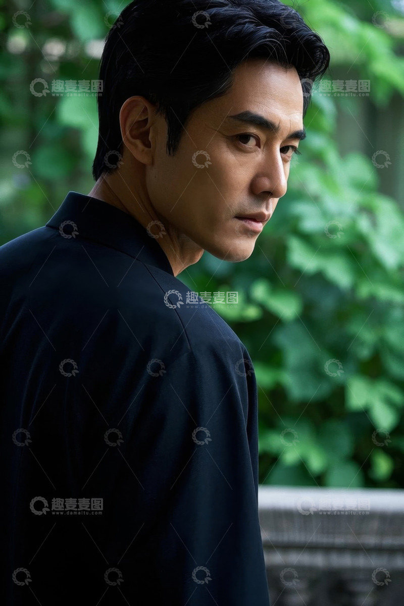 高清大图下载【趣麦麦图】亚洲男子侧身凝视深邃眼神