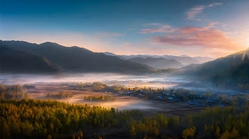 晨曦山谷雾霭风光摄影