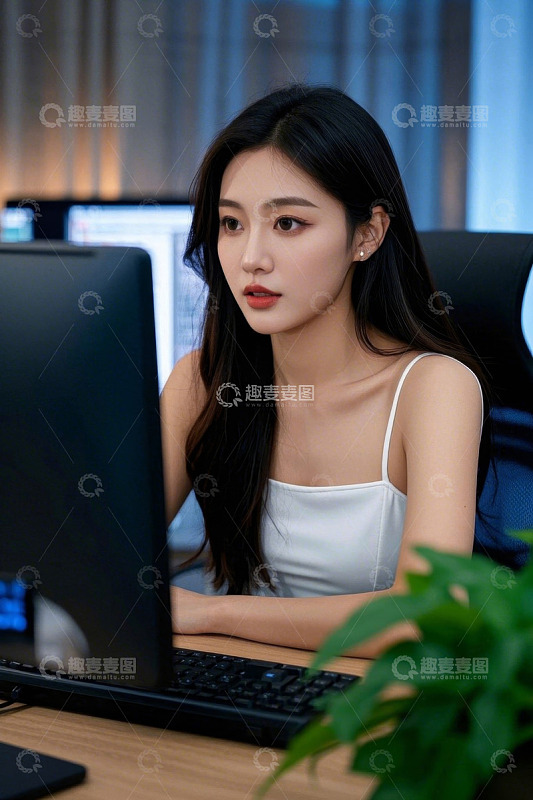 美女专注工作电脑前