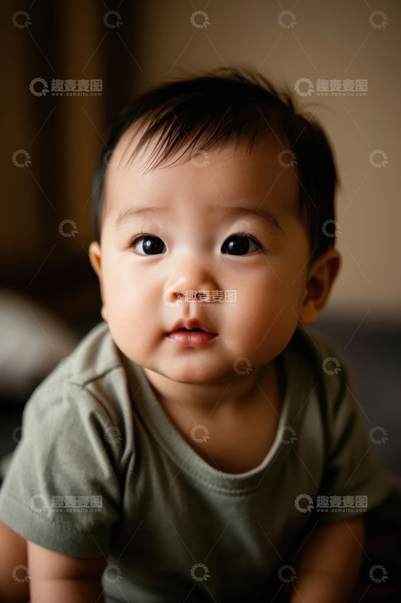 高清大图下载【趣麦麦图】可爱宝宝凝视镜头眼神清澈