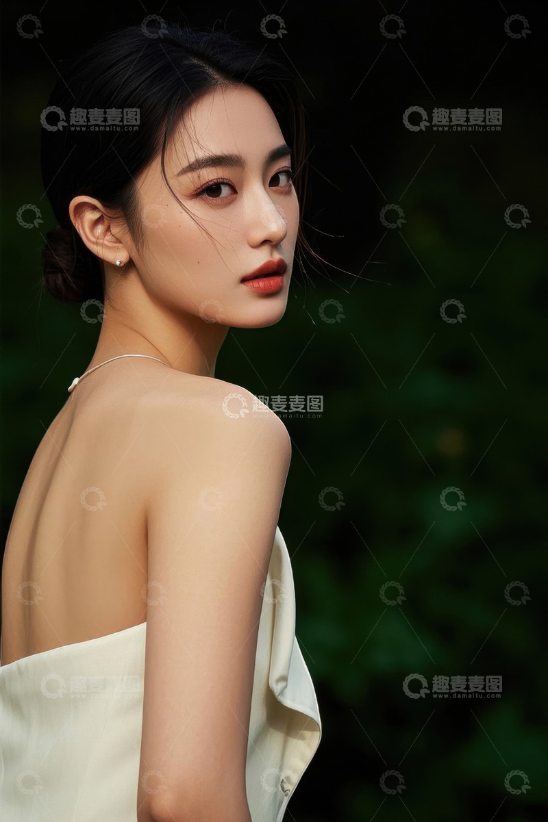 高清大图下载【趣麦麦图】侧身回眸的优雅女子