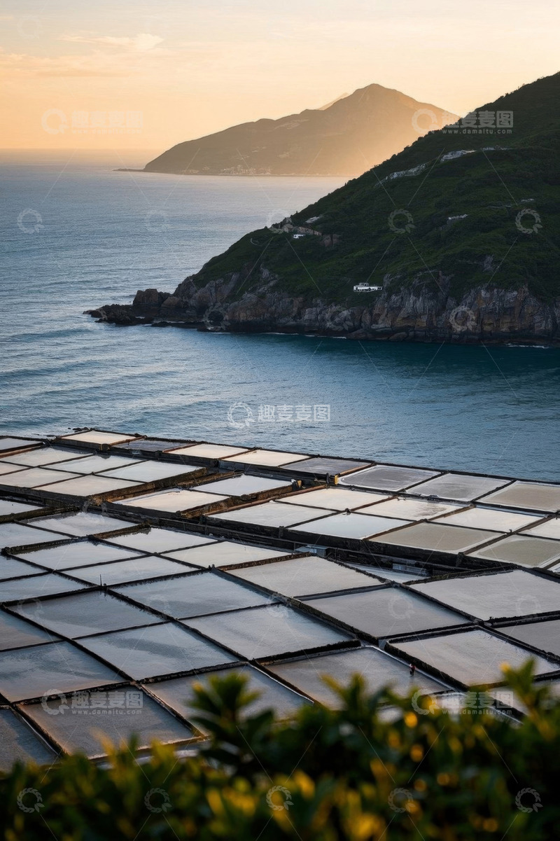 高清大图下载【趣麦麦图】海边盐田与山海景观
