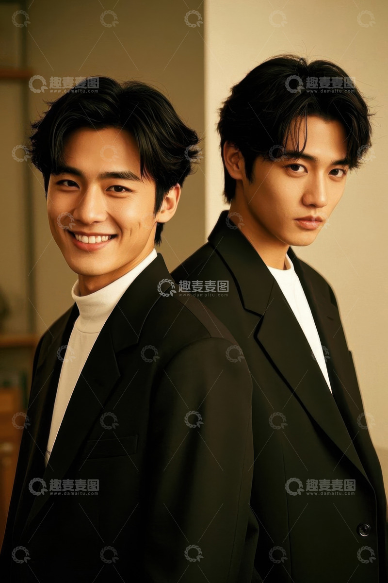 高清大图下载【趣麦麦图】两位年轻男子身着西装并肩而立