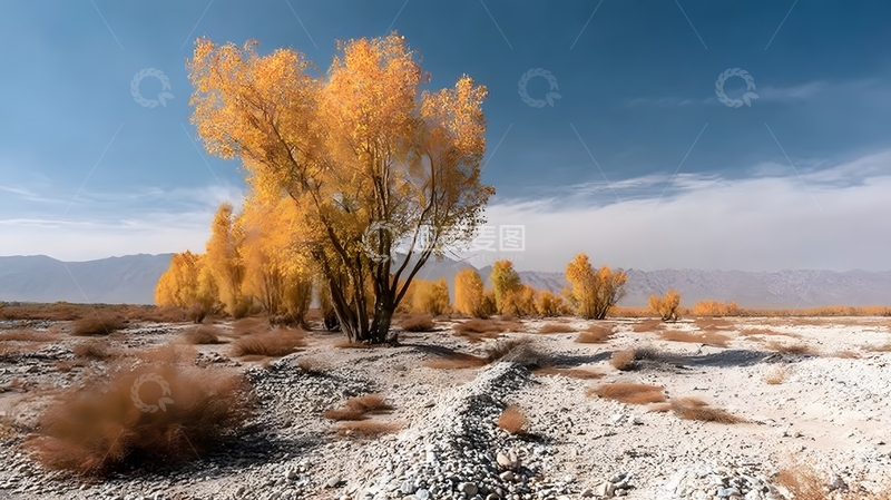 高清大图下载【趣麦麦图】秋日荒漠胡杨风景摄影图片