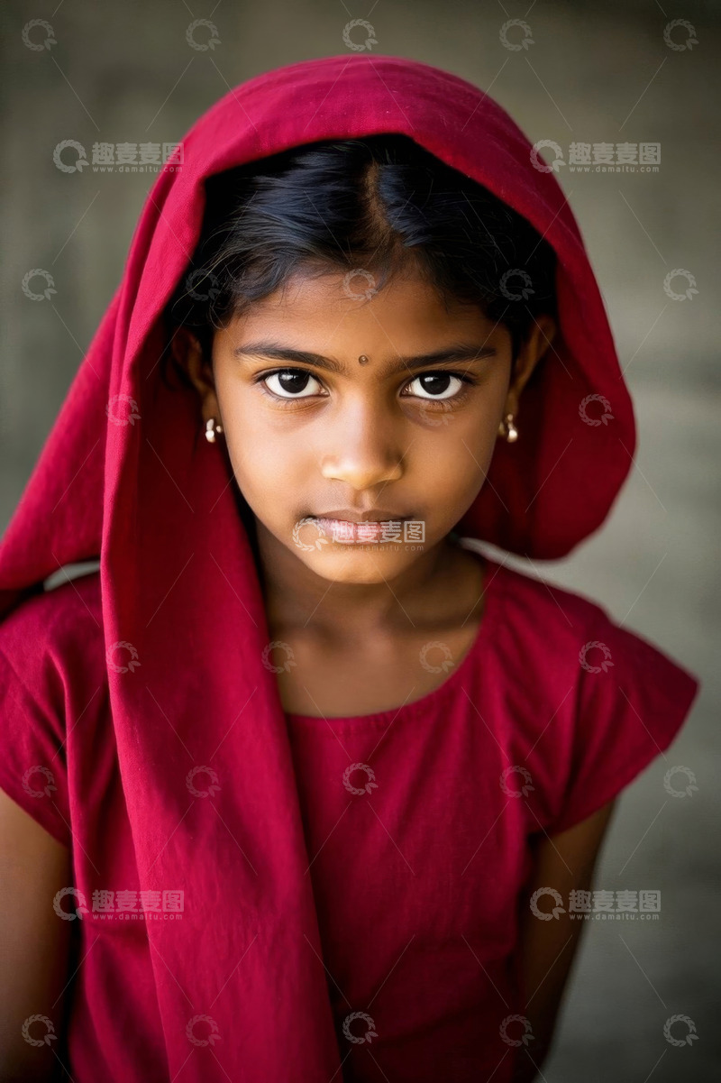 高清大图下载【趣麦麦图】印度女孩红衣凝视镜头