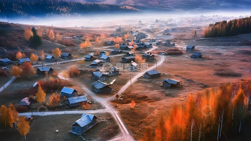 高清大图下载【趣麦麦图】秋日乡村风光航拍图