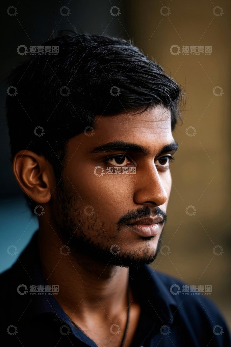 高清大图下载【趣麦麦图】忧郁眼神的年轻男子肖像
