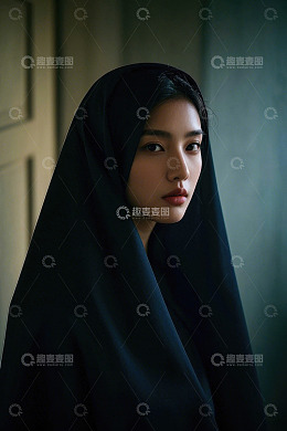 神秘女子黑纱蒙面凝视