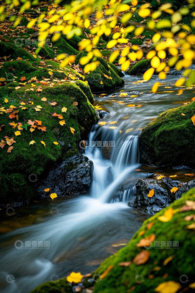 高清大图下载【趣麦麦图】秋季林间小溪流水景象