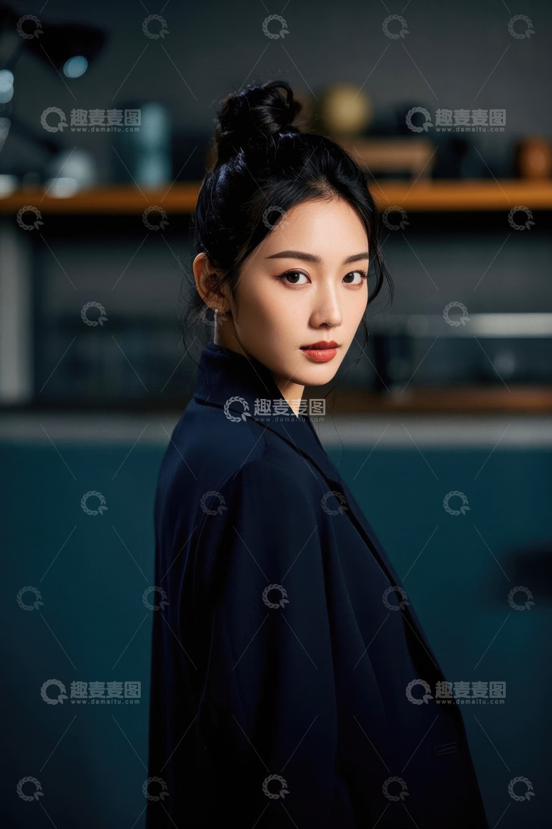 高清大图下载【趣麦麦图】时尚女子侧身回眸凝视