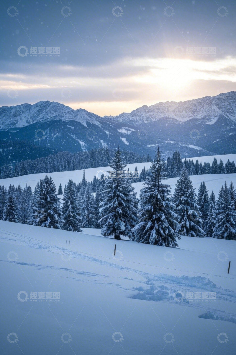 高清大图下载【趣麦麦图】冬日雪山森林雪景风光