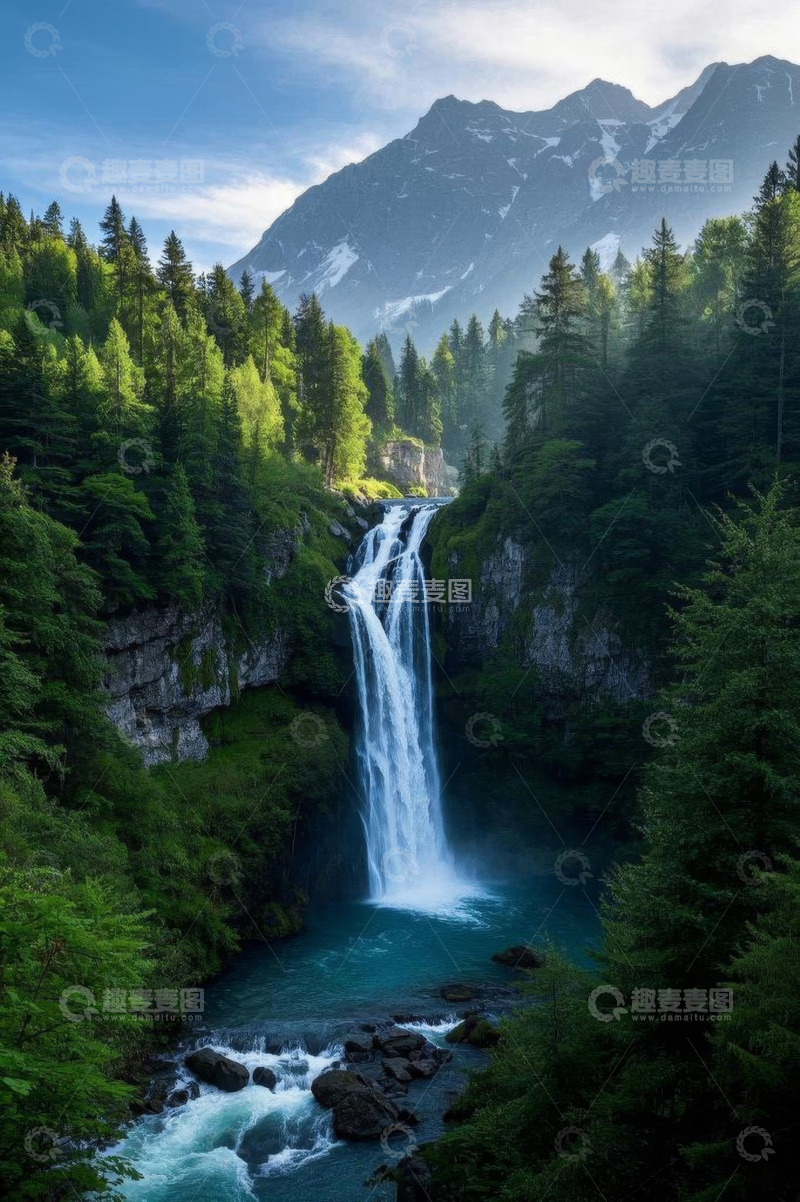 高清大图下载【趣麦麦图】山林间的瀑布自然景观